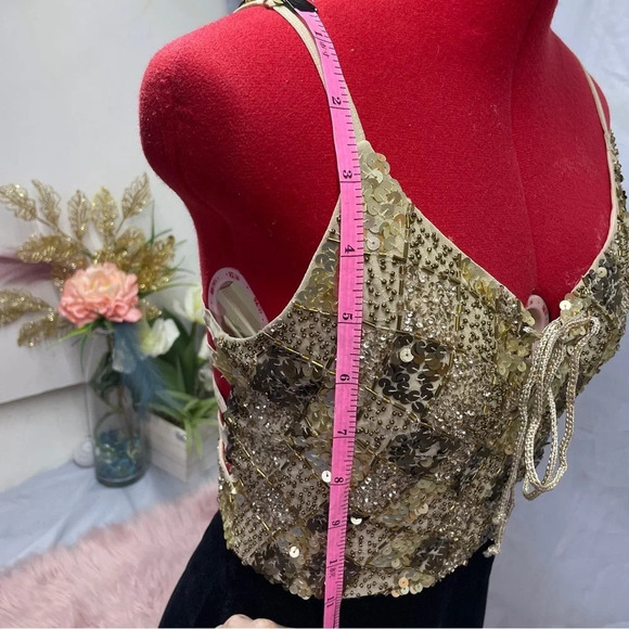 Venus sequence beaded tan top velvet skirt body on evening/club dress size 2 - Picture 4 of 16
